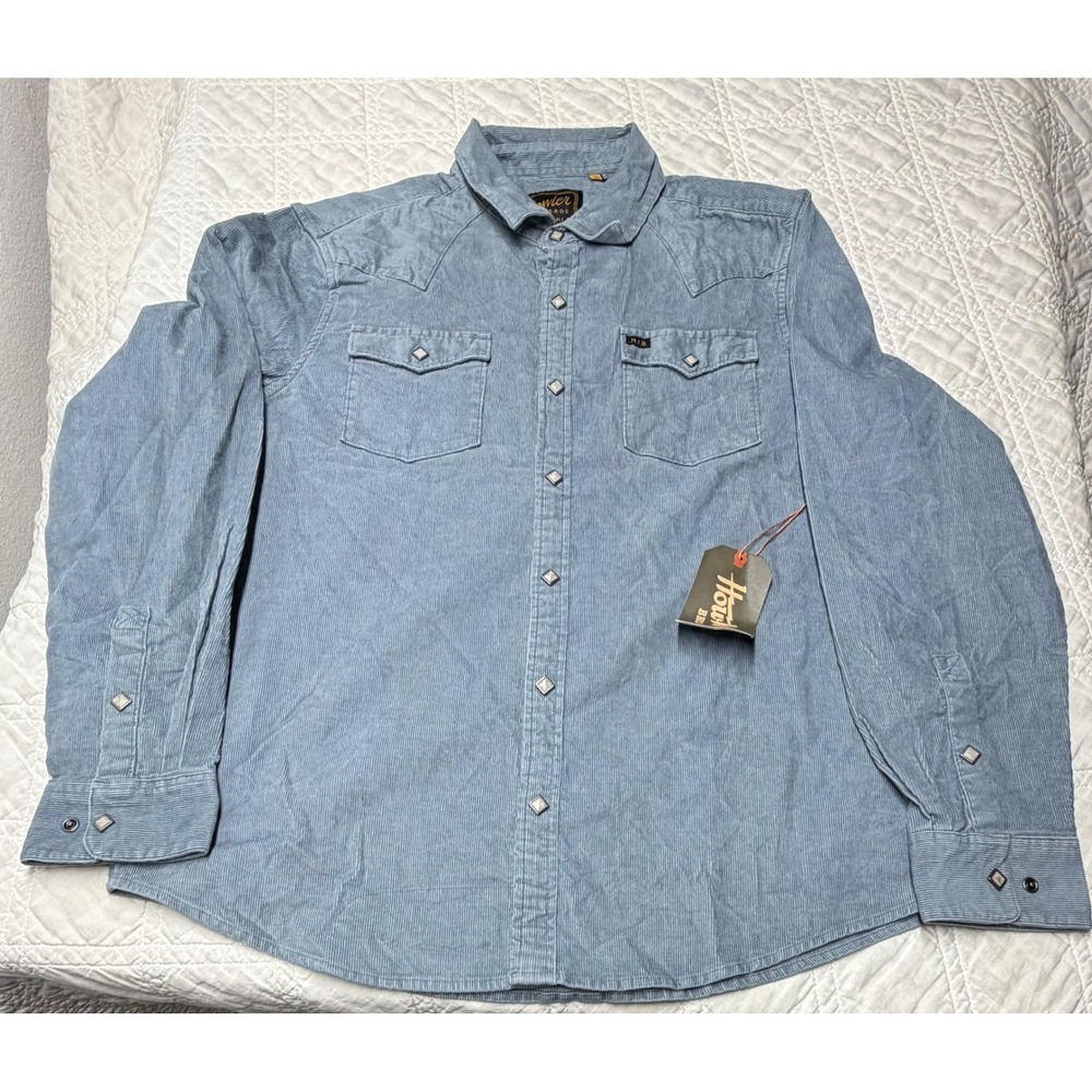 Howler Bros Banning Corduroy Snapshirt Mens Large Iron Blue Western pearl snap